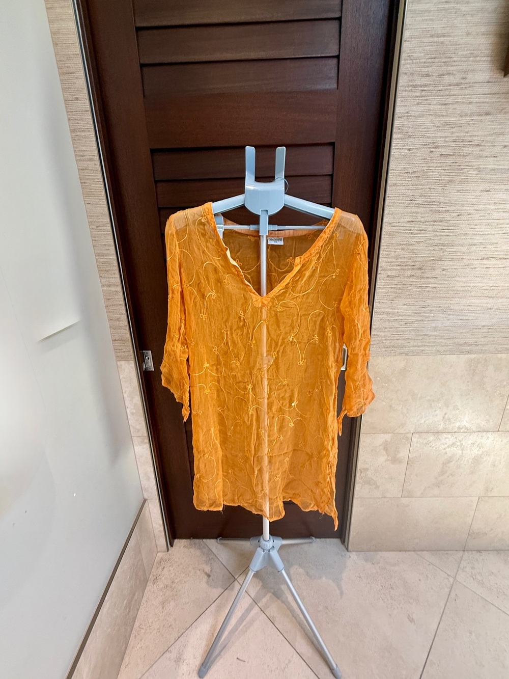 Samson Embroidered Mesh Tunic/Cover-Up Marigold-Orange Size Small